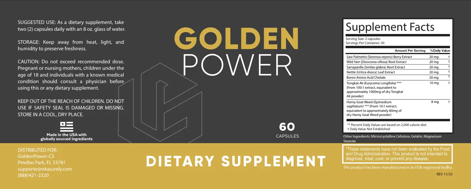 Golden Power supplement facts label